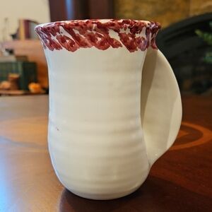 VTG Handcrafted & Signed 'Neher' White and Red Ceramic Handwarming Mug